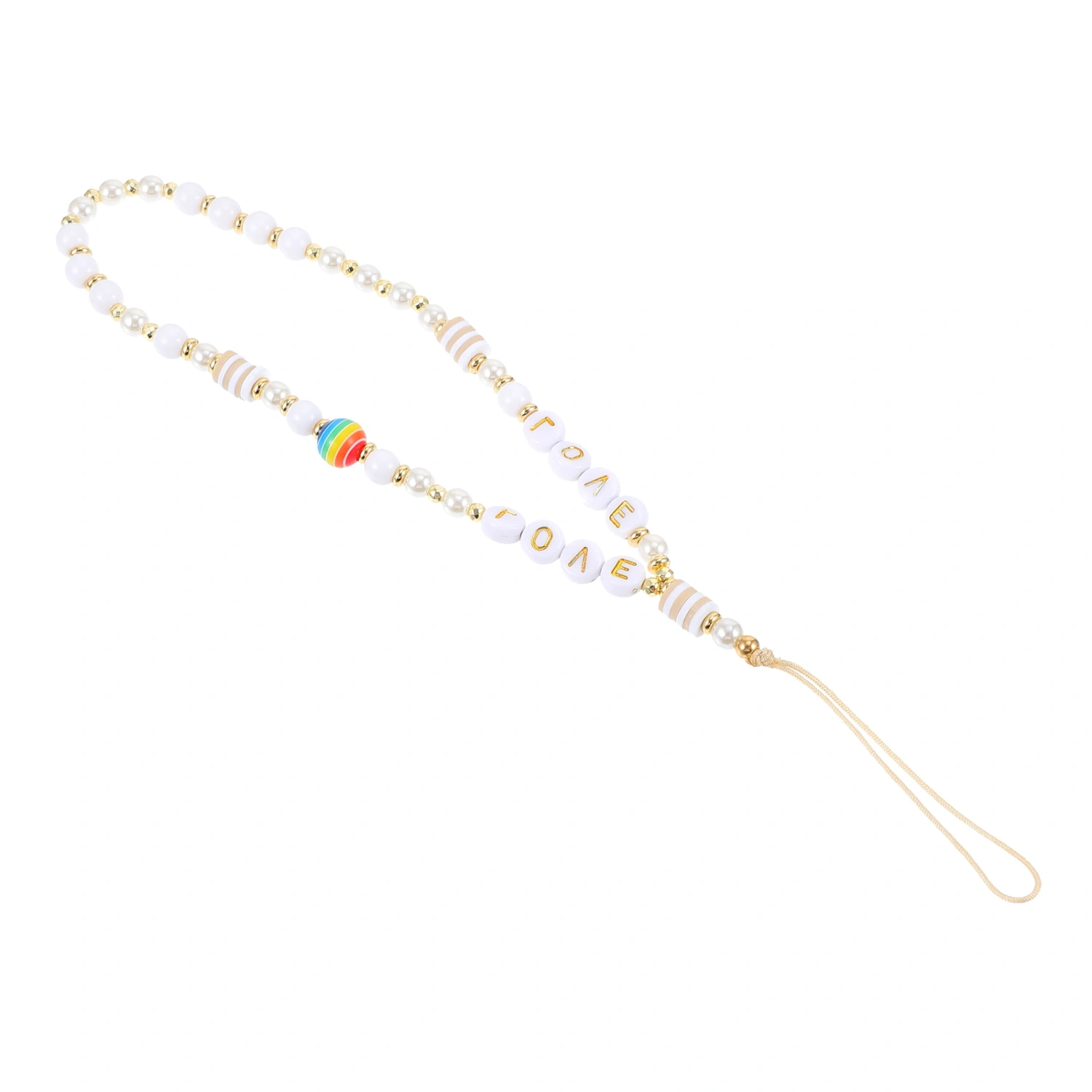 1 Pc Wallet Lanyard Phone Anti-lost Lanyard Pearl Bag Pendant Chain (White)