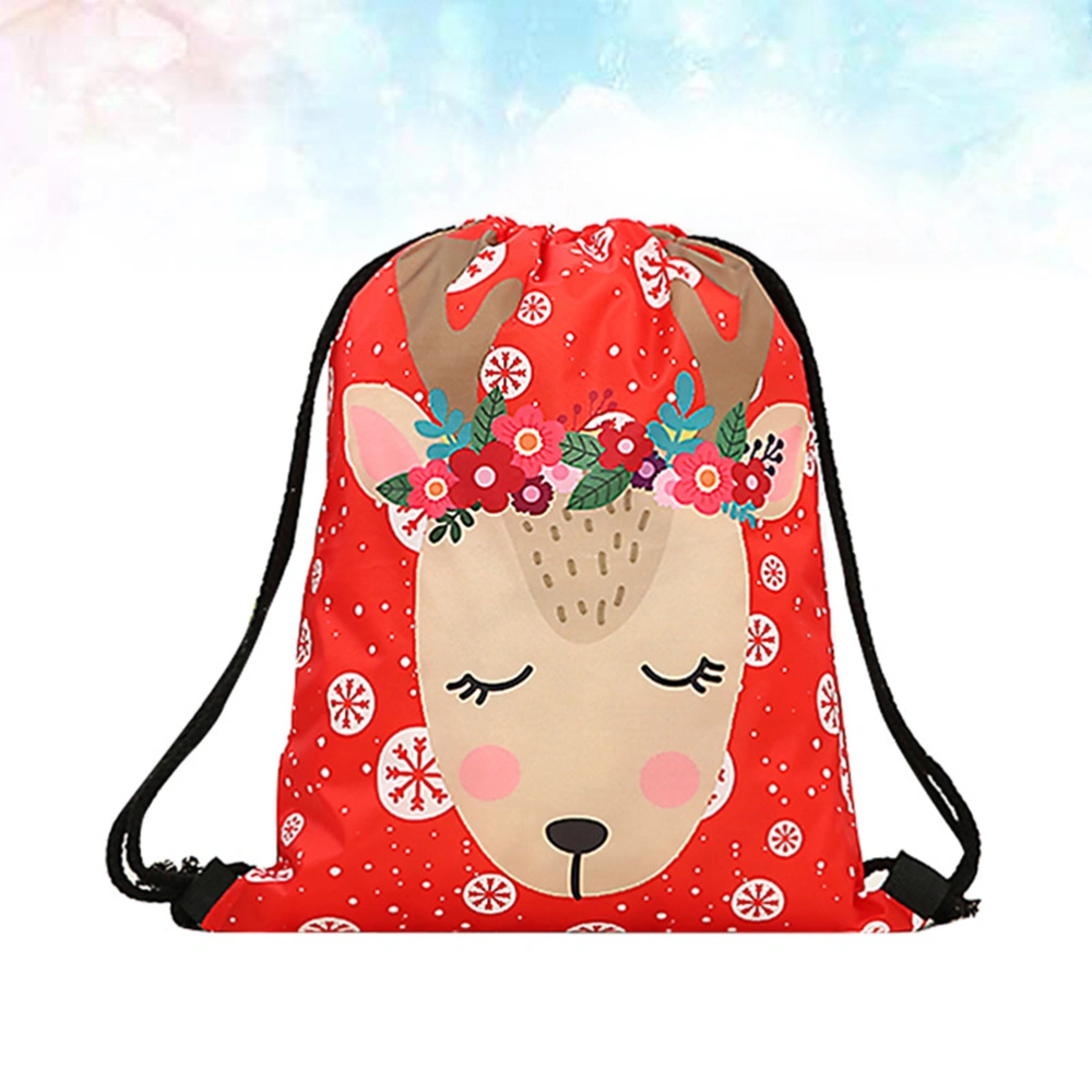 Christmas Drawstring Backpack Portable Travel Backpack Multipurpose Storage Pouch for Outdoor Camping (Elk Pattern)