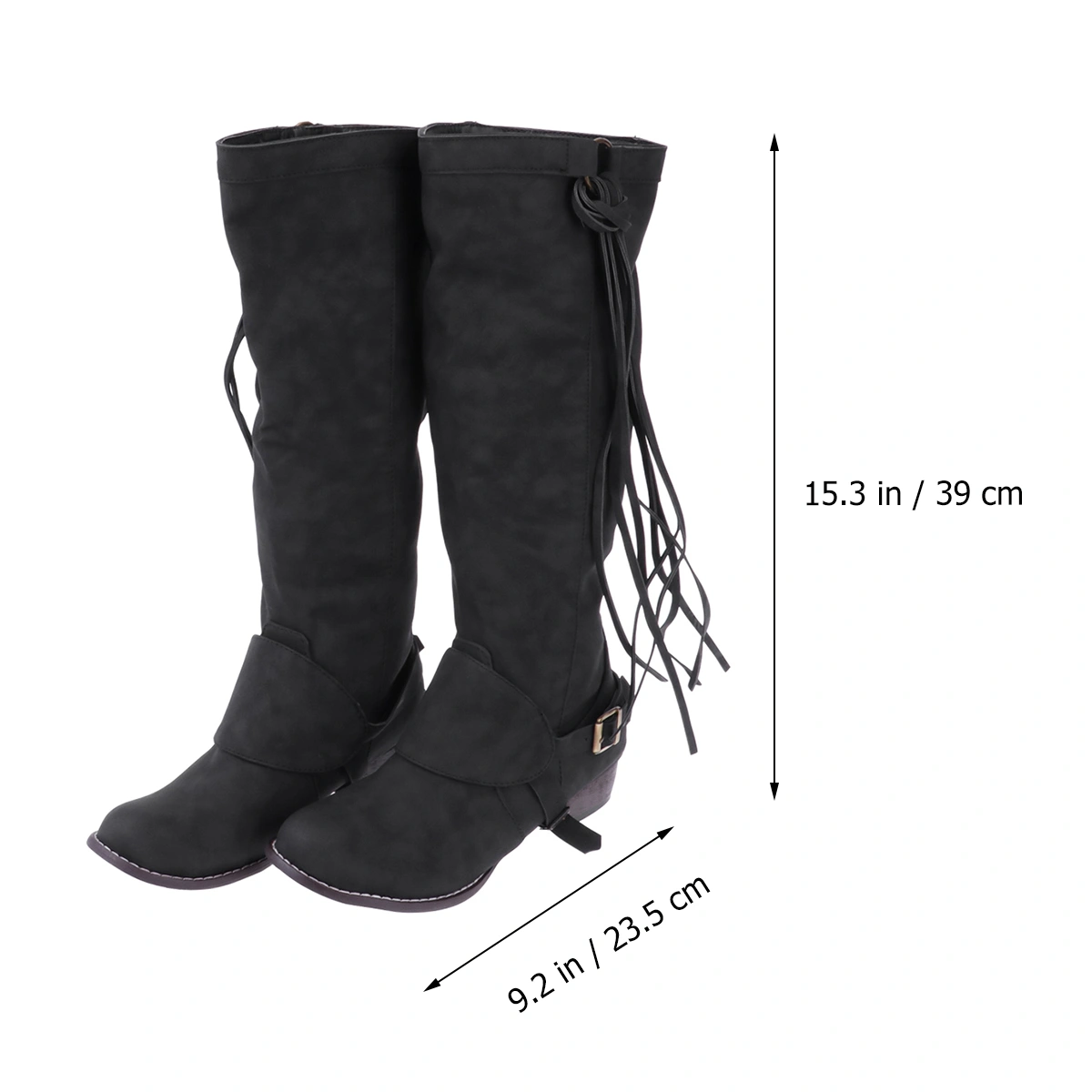 Black Women Fashion Knee High Boots Lady Chunky Heel High Shoes Lady Tassel Boots for Autumn Winter - Size 37