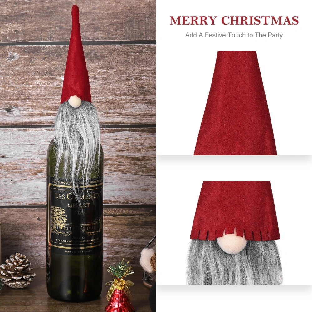 Amosfun 6pcs Red Christmas Hat Wine Bottle Set Cover Bar Restaurant Super Room Christmas Decorations for Restaurant Hotel Home