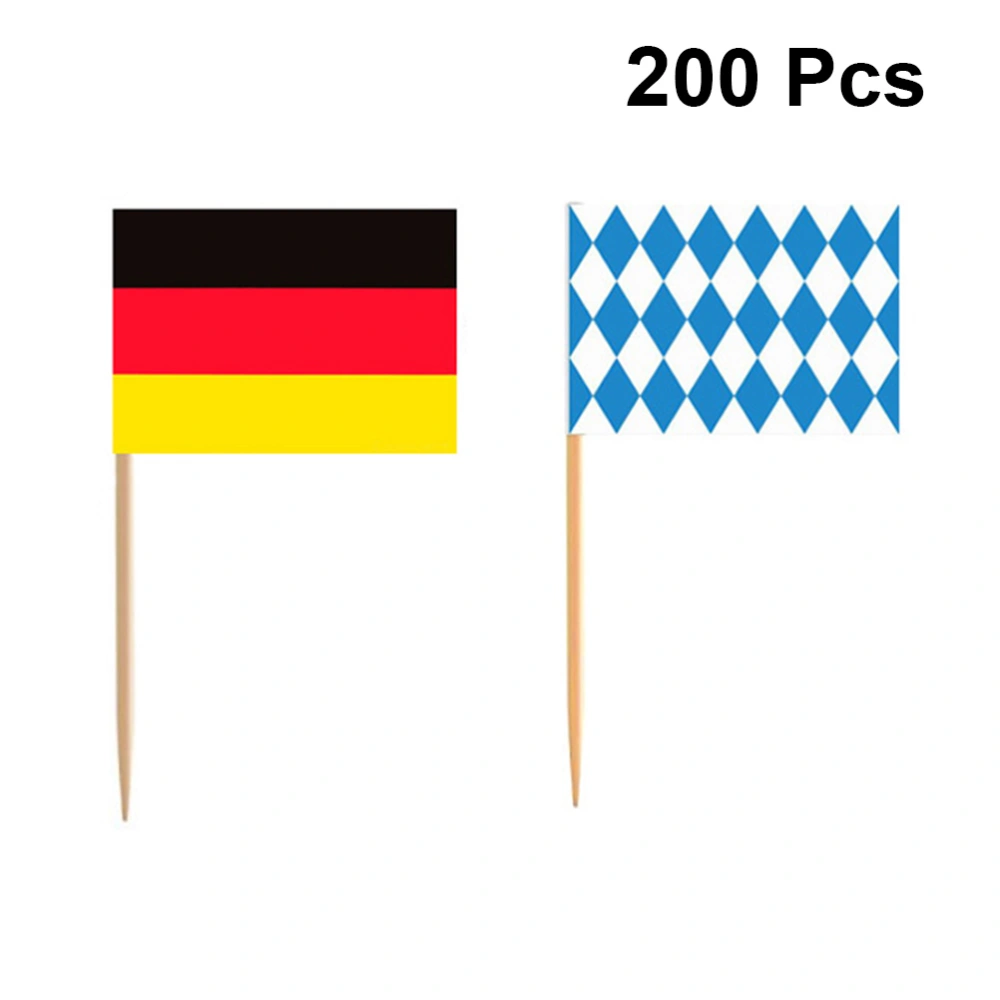 200pcs Paper Fruit Picks Toppers Flag Shape Fruit Picks for Party Banquet (65MM Blue and White Lattice Flag + 5MM Germany Flag)