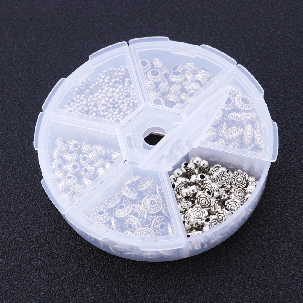 300pcs DIY Alloy Spacer Beads Retro Tibetan Silver Alloy Accessories Delicate DIY Jewelry Pendants DIY Flower Tray Pendants Art Craft Alloy Set Spacer for Jewelry Making Silver