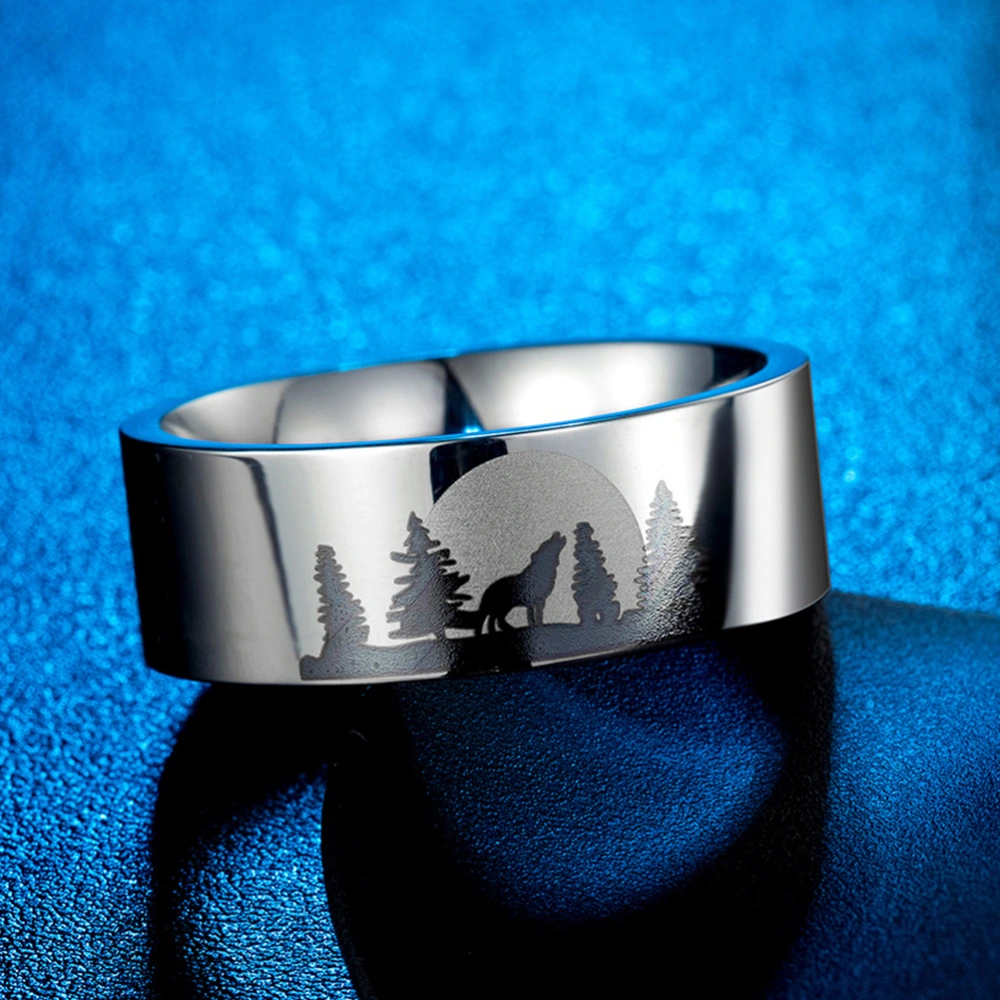 1Pc Cool Titanium Steel Ring Creative Lone Wolf in the Finger Ring Fashion Personality Unique Ring Jewelry Gift (Steel Color Size 7#)