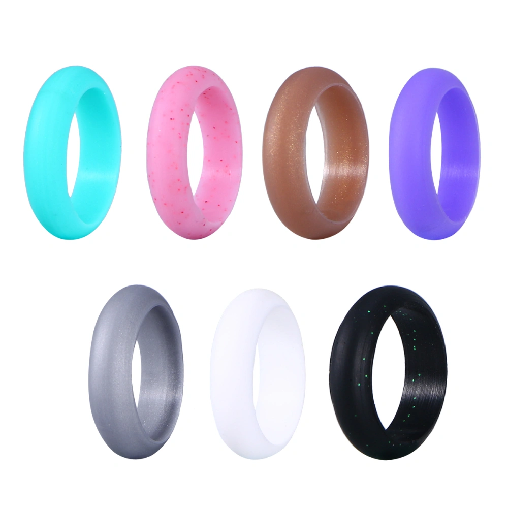 7 PCS Silicone Couples Lovers Rings Wedding Rings Rubber Wedding Bands For Women 15.7 mm (5# Golden, Silver, Black, White, Pink, Purple, Green)