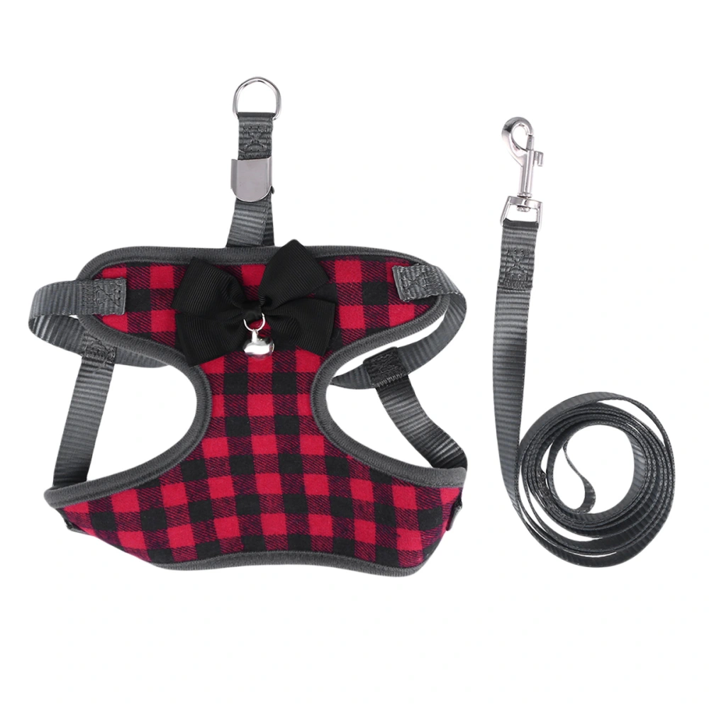 Breathable Mesh Pet Harness Vest Leash Lead Set Pet Supplies - Size M (Red Grids)