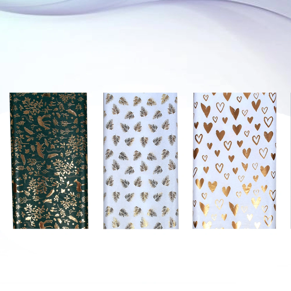 3 Pcs Hot Stamping Gift Wraps Love Heart Leaves Patterned Gift Wrapping Paper Party Multi-shape Favors Paper Wrappers for Birthday Wedding Party