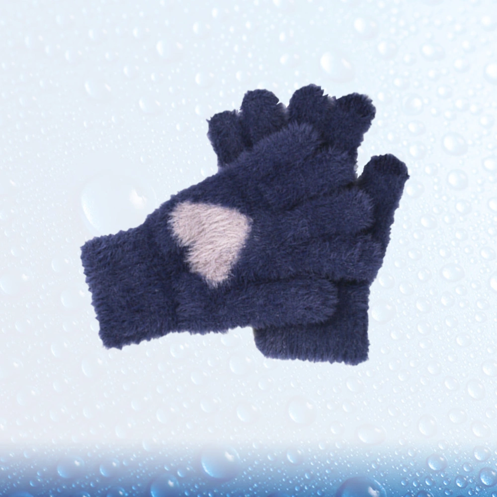 1 Pair of Winter Warm Gloves Adults Knitted Gloves Imitated Mink Wool Gloves Full Finger Gloves Navy