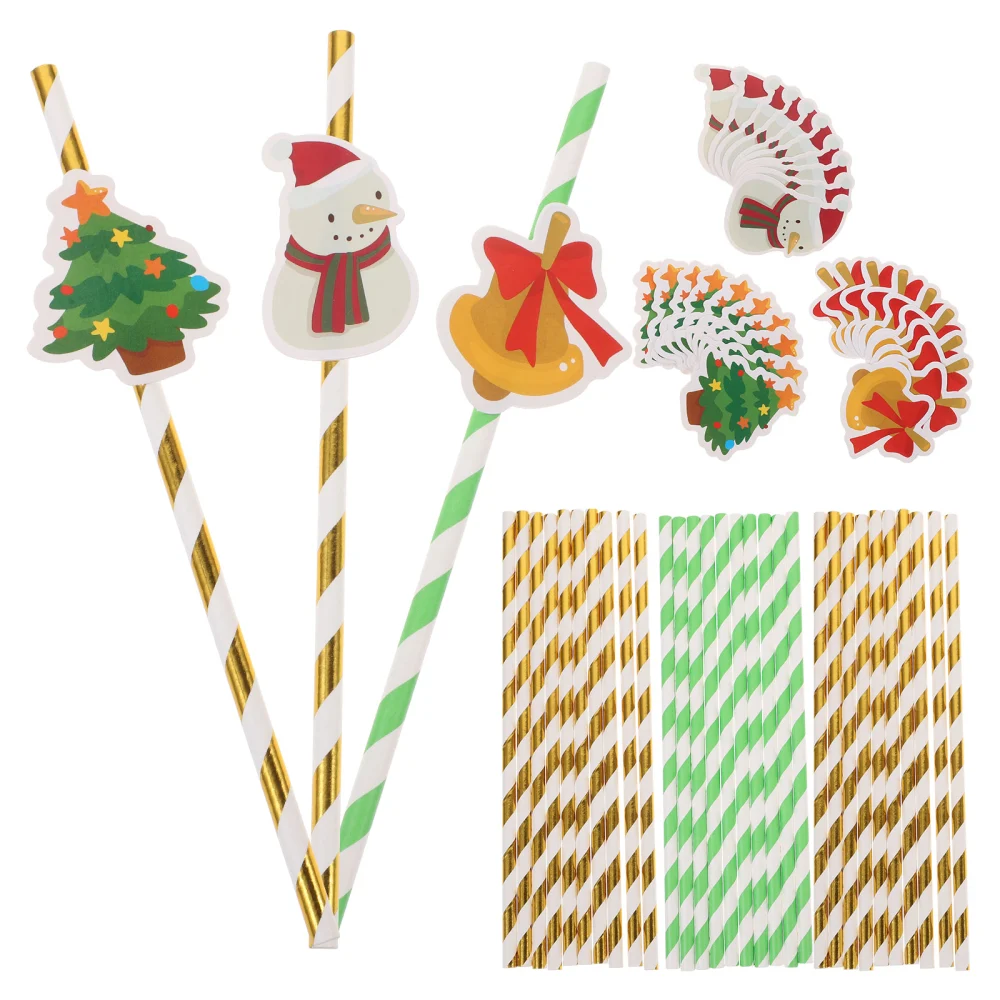 30pcs Christmas Straws Decor Christmas Party Straws Cartoon Paper Straws Drinking Straws (Christmas Bell Snowman Christmas Tree)