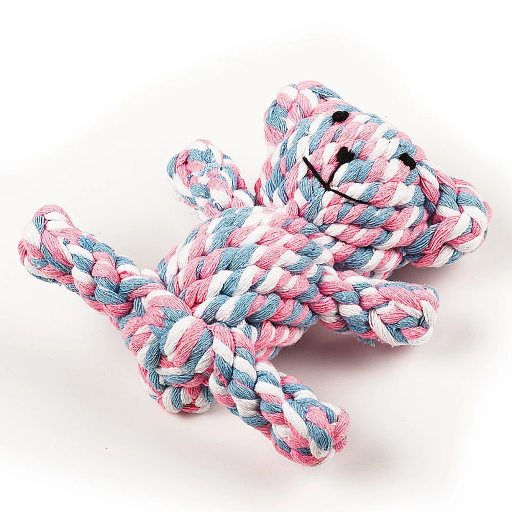 Pet Rope Toy Dog Toys Puppy Cotton Teeth Cleaning Toys Training Biting Bear (Blue and Pink and White)