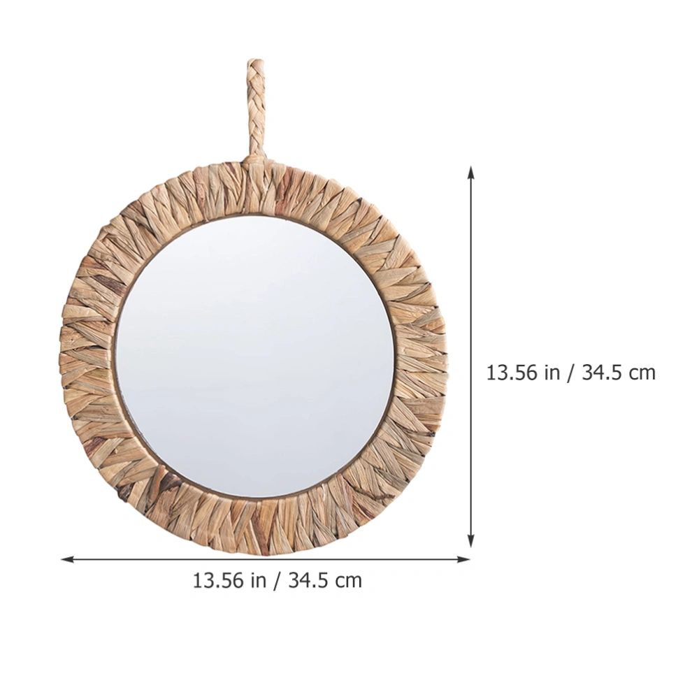 Woven Mirror Rustic Style Wall Hanging Mirror Decorative Makeup Mirror for Bedroom