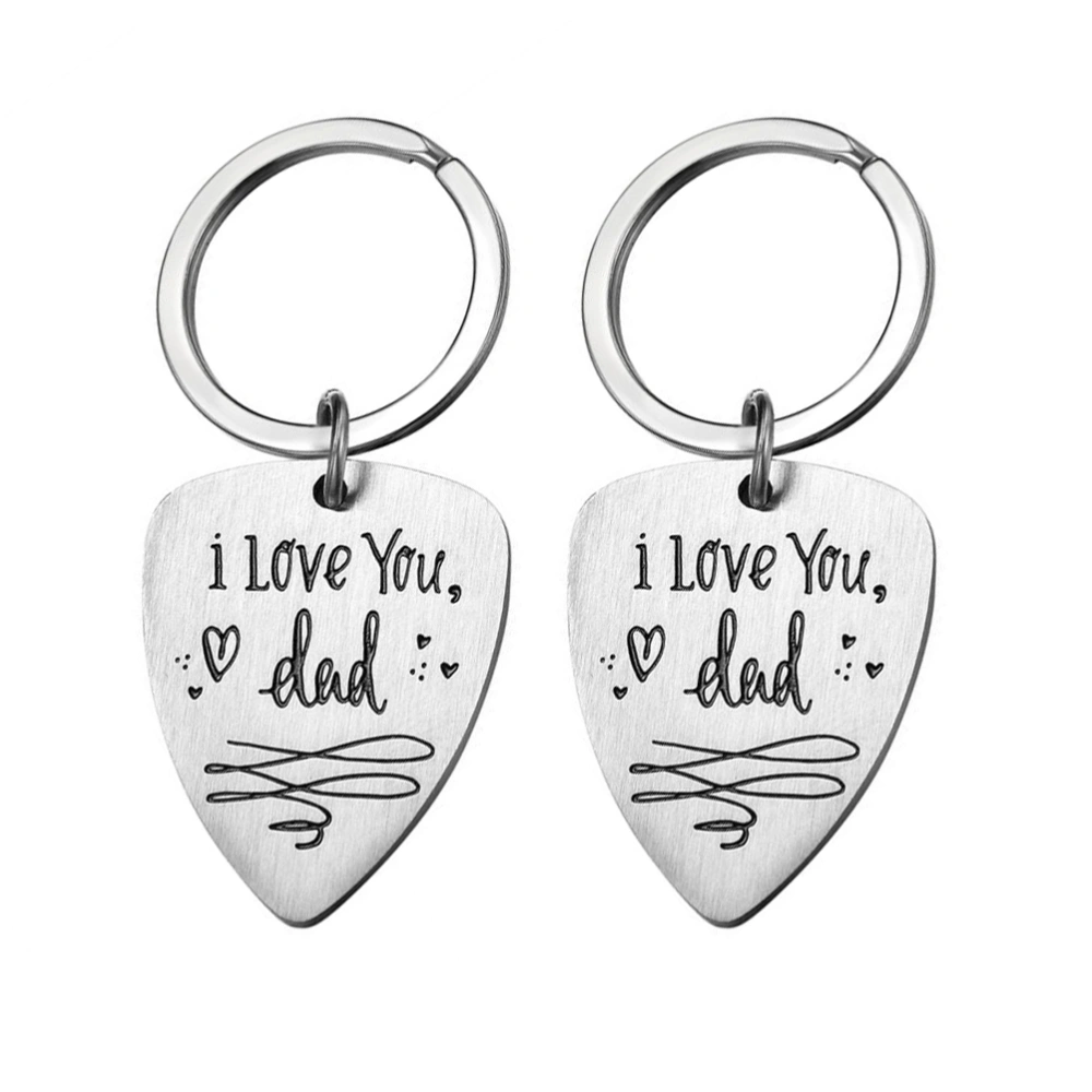 2pcs Titanium Steel Key Chain Creative Lettering I Love You Dad Key Ring Practical Key Holder Gift for Father's Day (Steel Color)