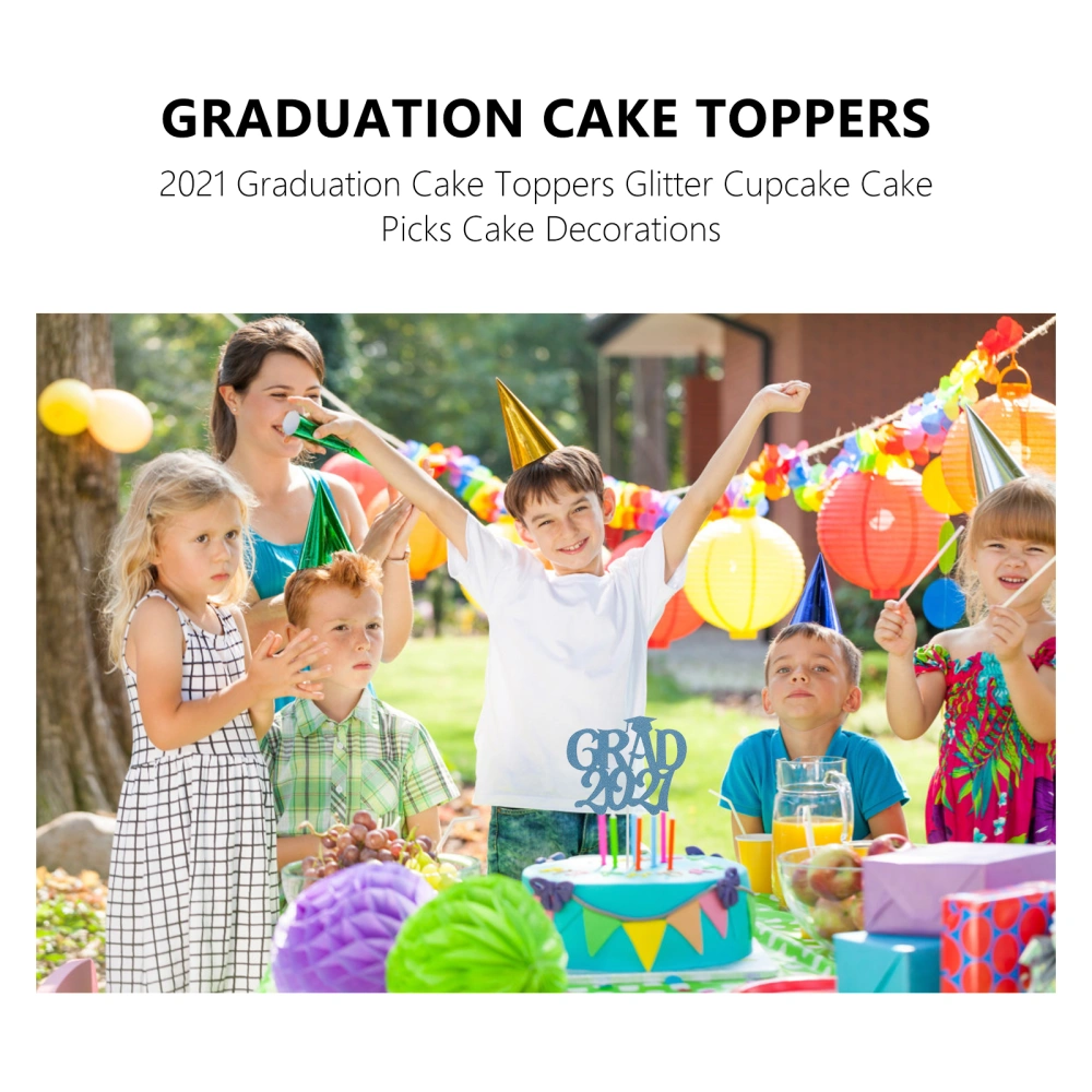 10pcs 2021 Graduation Cake Toppers Glitter Cupcake Cake Picks Cake Decorations