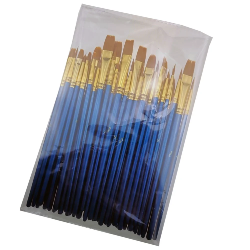 50Pcs Colored Drawing Brushes Set Oil Painting Paintbrush Watercolor Painting Brushes Flat Brushes for Students Artists (Blue)