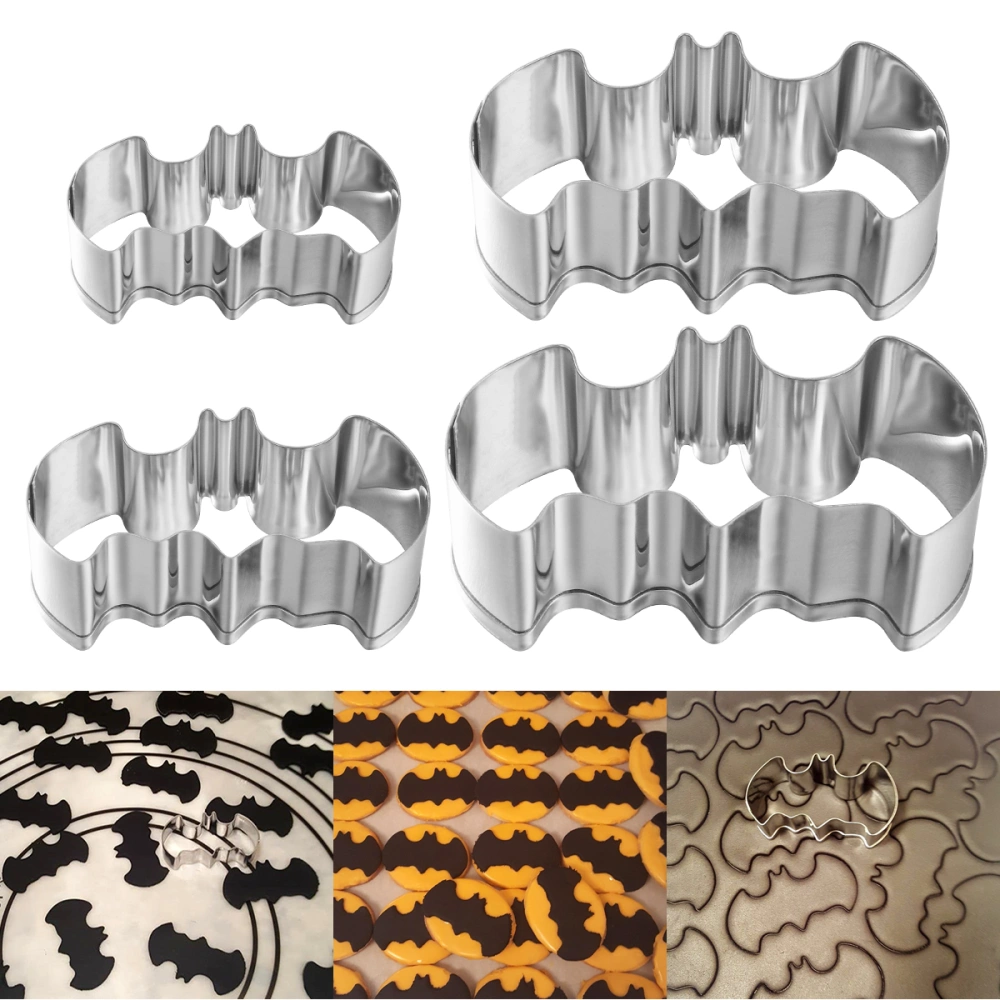 OUNONA 4pcs 304 Stainless Steel Bat Shaped Cookie Cutter Set Fruit Cake Moulds Biscuit Baking Tools for Halloween (5cm, 7cm, 9cm, 14cm)