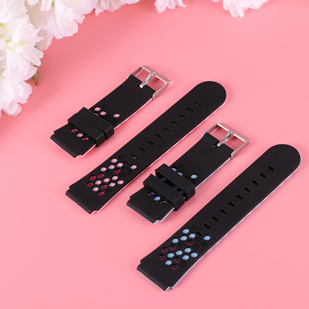 2pcs Children Phone Watch Eco-friendly Watchband Exquisite Durable Watch Strap for Children Kids with 15mm Quick Release Compatible for Y03 (Pink Black, Blue Black Each One)