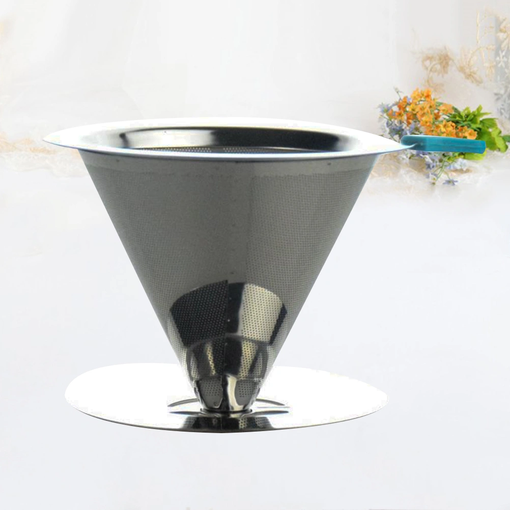 Stainless Steel Coffee Filter Practical Coffee Dripper Coffee Funnel with Base Silver (1-2 Cups)