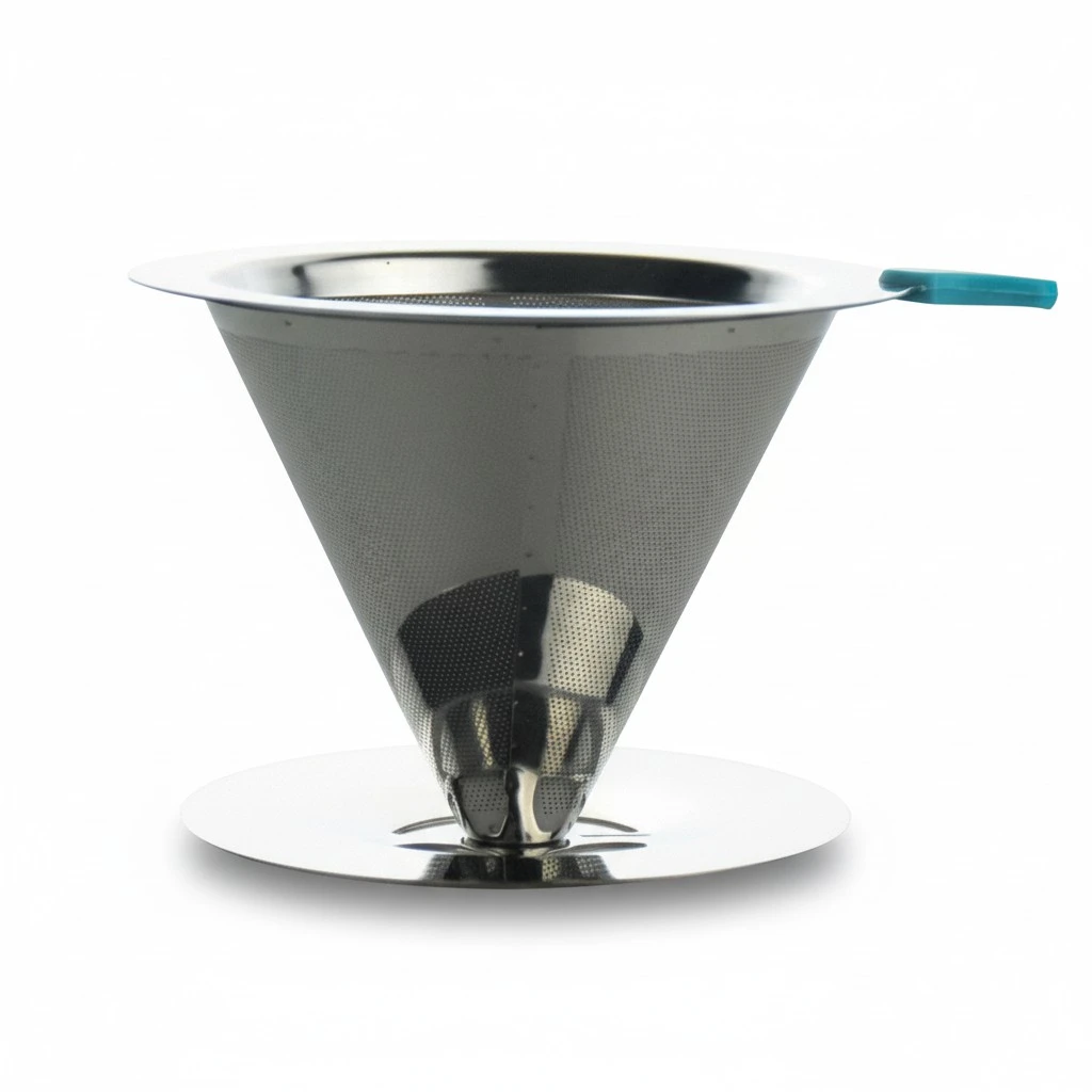 Stainless Steel Coffee Filter Practical Coffee Dripper Coffee Funnel with Base Silver (1-2 Cups)