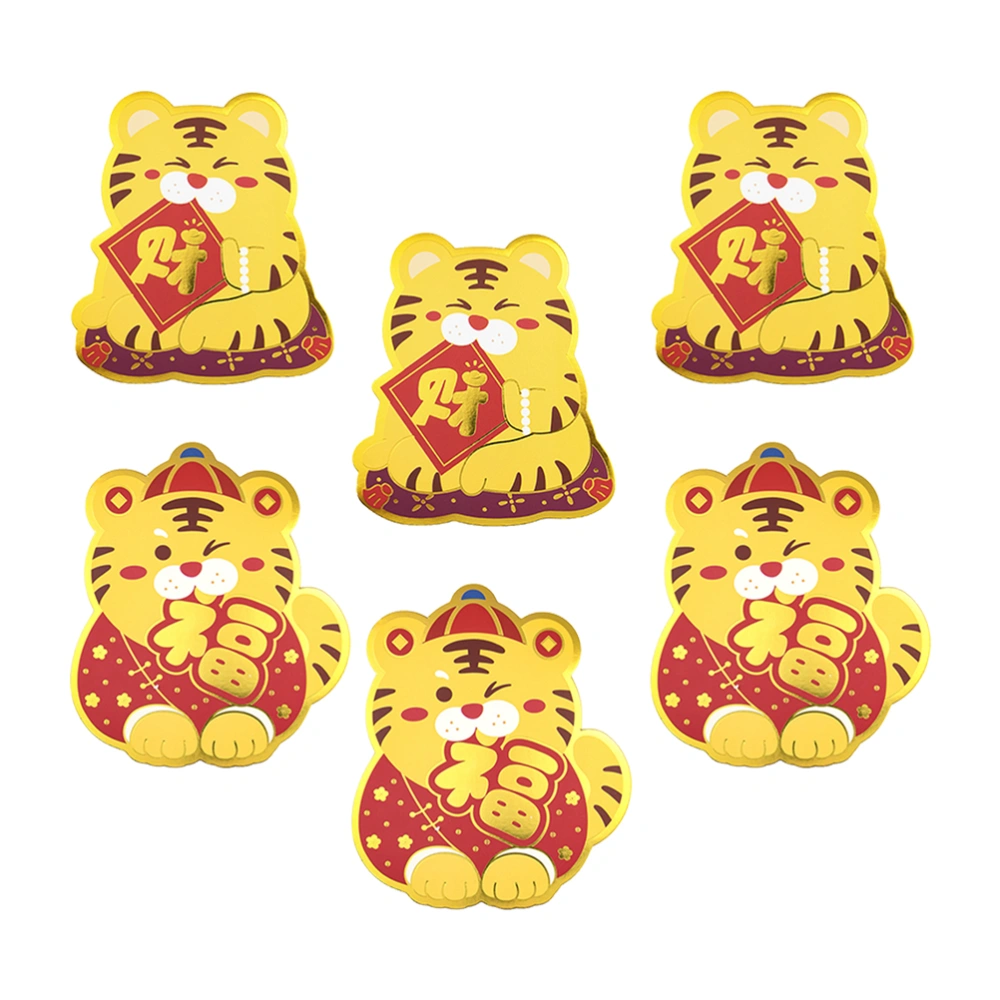 6Pcs Adorable Cartoon Tiger Red Envelope Good Fortune Money Bag Auspicious Bag