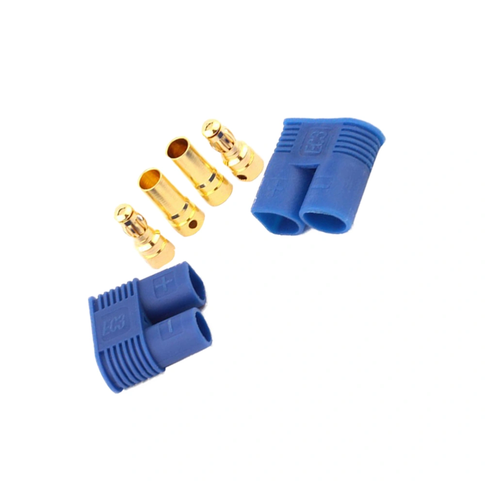 2Pc EC3 3MM Plated Male and Female Bullet Banana Connectors Plugs with Protecting Covers for DIY RC Battery ESC Motor (Blue)