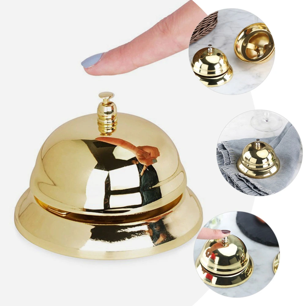 2Pcs Reception Desk Bell Hand Pressing Bell Restaurant Service Bells (Golden)