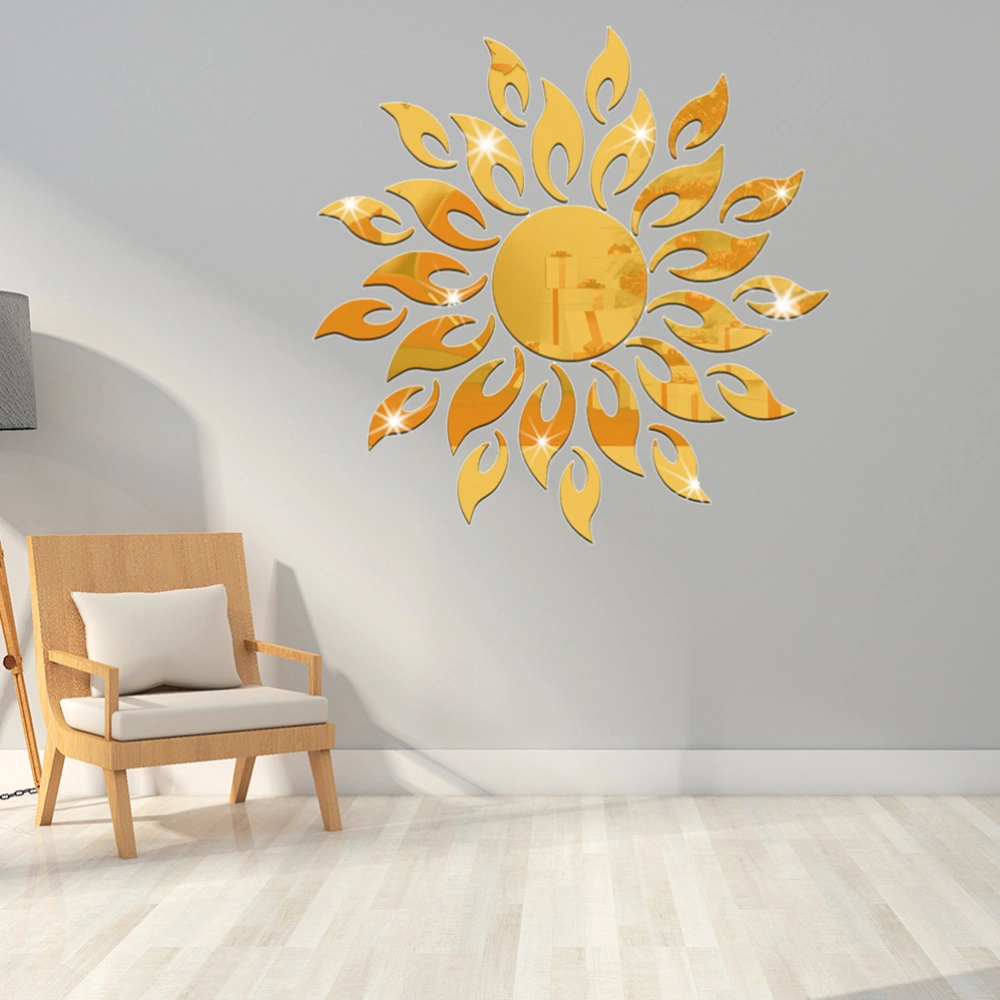 23pcs Sunflower Pattern Mirror Acrylic Wall Sticker Home Decor TV Sofa Background Wall Decals(Golden)