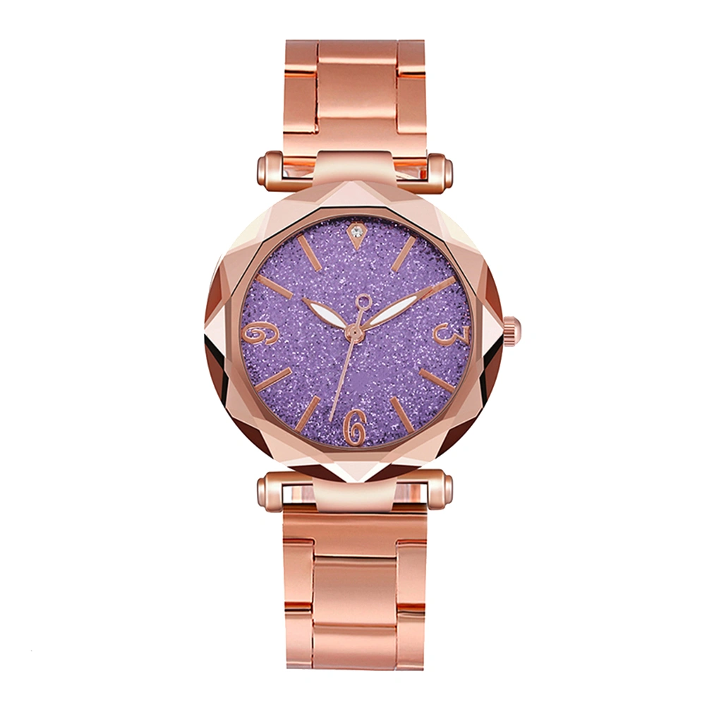 Stainless Steel Watch Quartz Watch Fashion Wrist Watch Glittering Watch Purple
