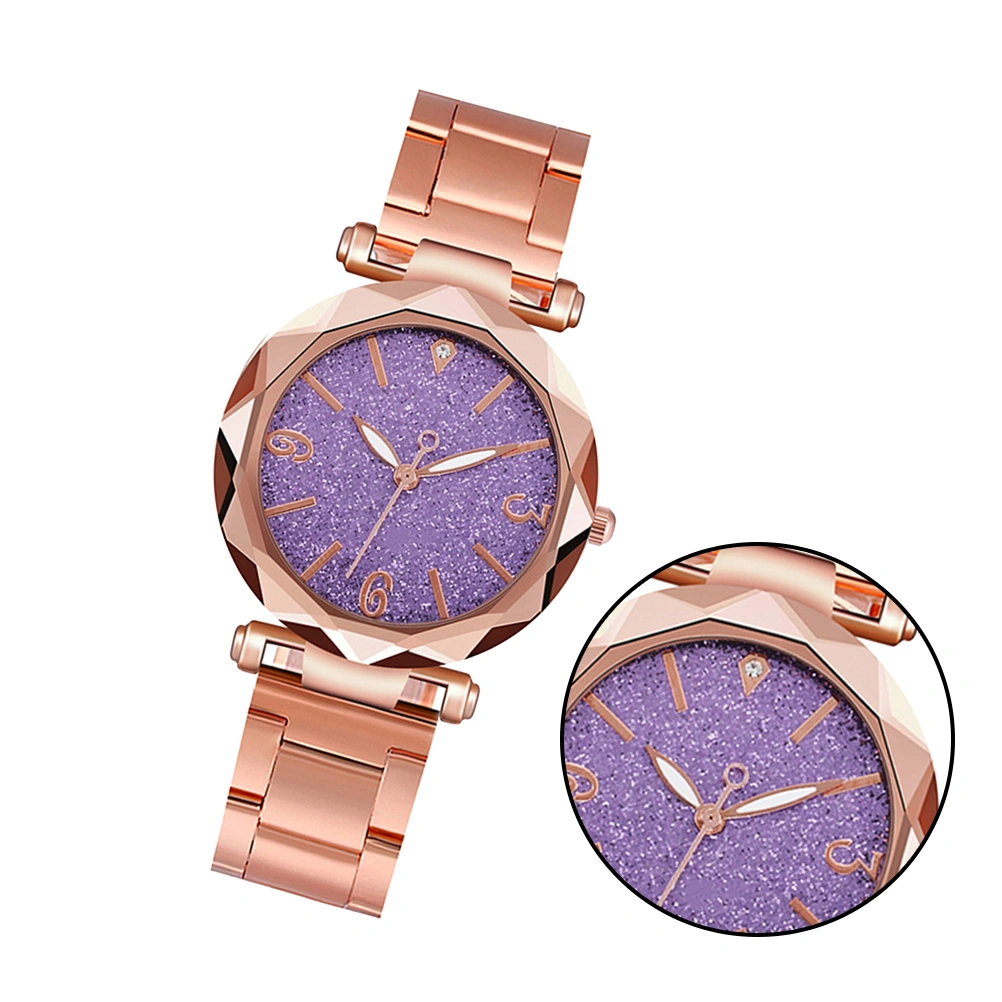 Stainless Steel Watch Quartz Watch Fashion Wrist Watch Glittering Watch Purple