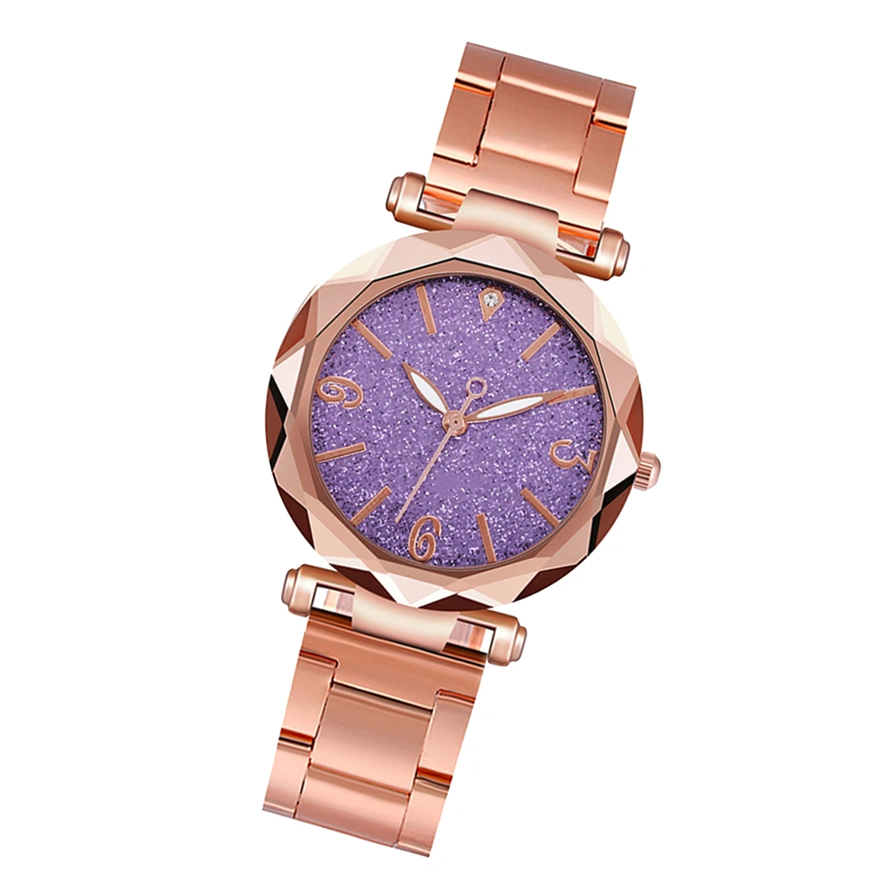 Stainless Steel Watch Quartz Watch Fashion Wrist Watch Glittering Watch Purple