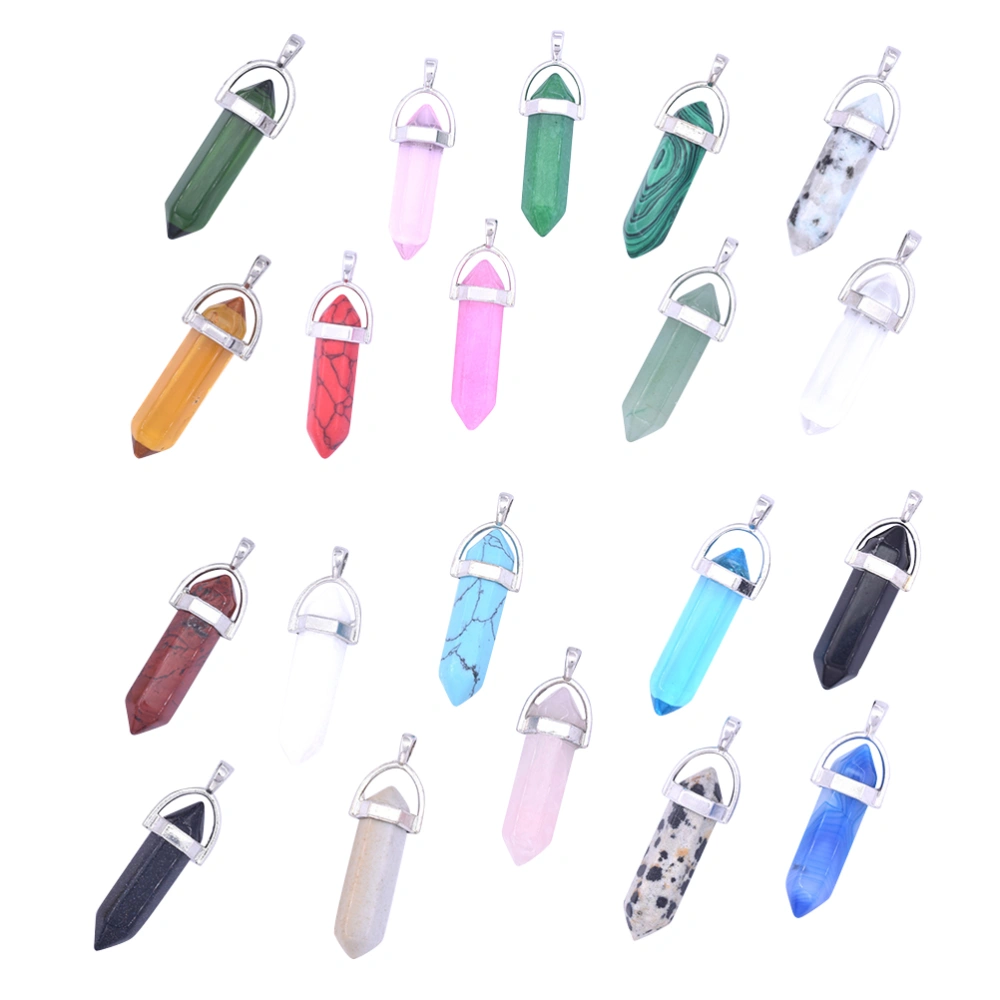 20pcs Fashion Natural Agate Hexagonal Column Pendants Jade Crafts Bullet Shape Hexagon Gemstone Agate Crystal Healing Stone Jewelry Making Accessory for Choker Necklace(Mixed Color/ 33*8*8mm )