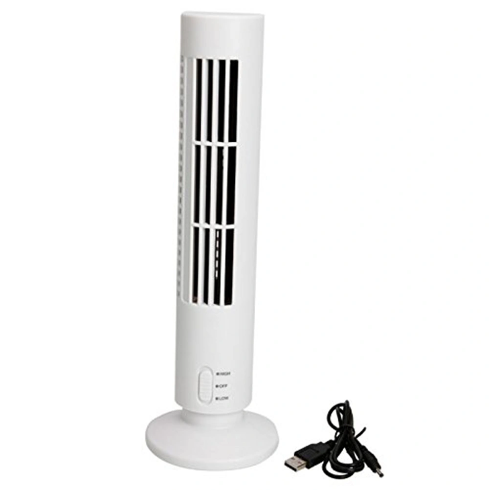 USB Powered Tower Shape Fan Mini Size Leafless Handheld Fan Cold Air Fan(White)