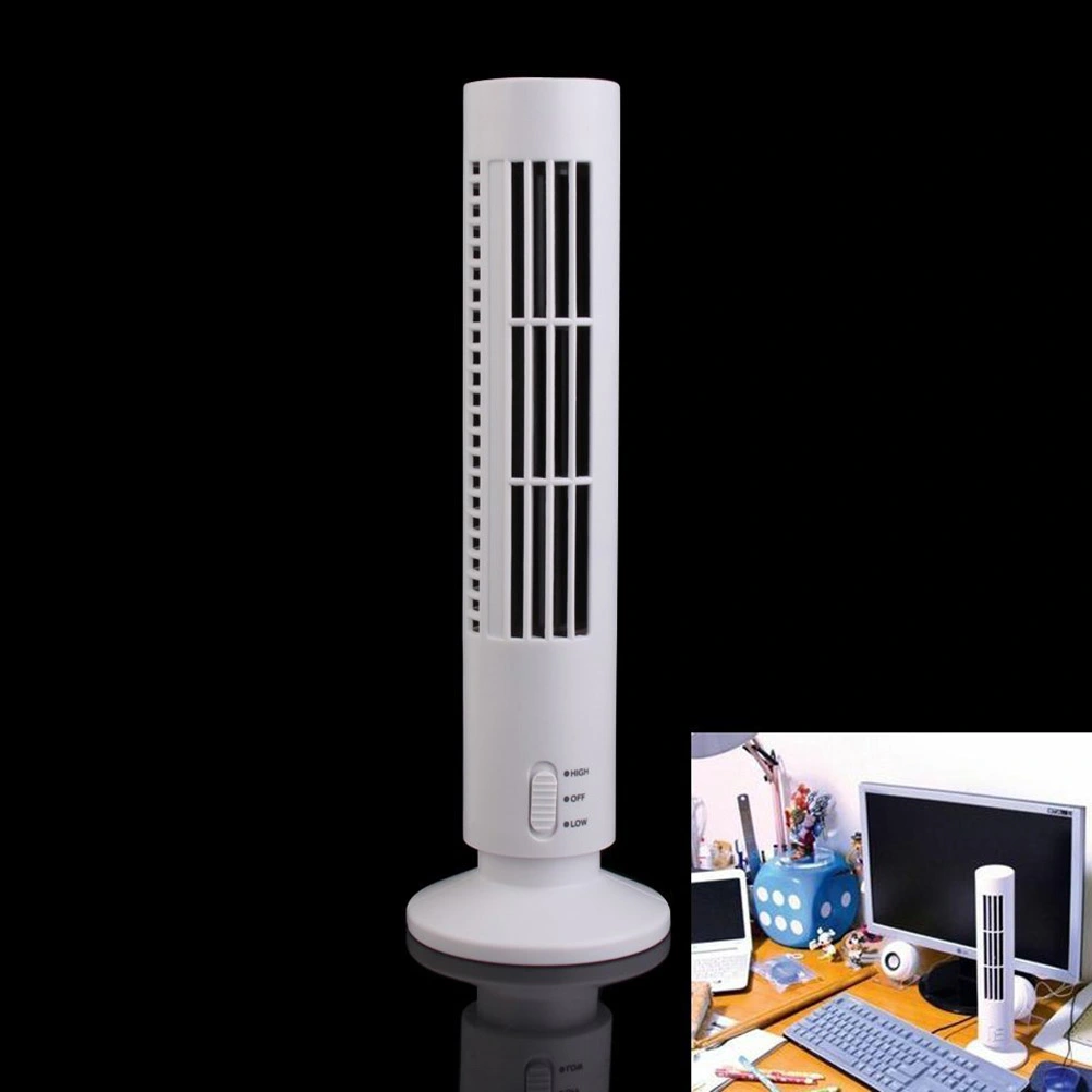USB Powered Tower Shape Fan Mini Size Leafless Handheld Fan Cold Air Fan(White)