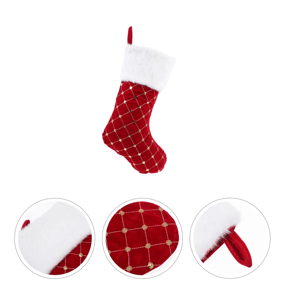 1Pc Christmas Decoration Square Plaid Sequin Christmas Stocking for Xmas Decor