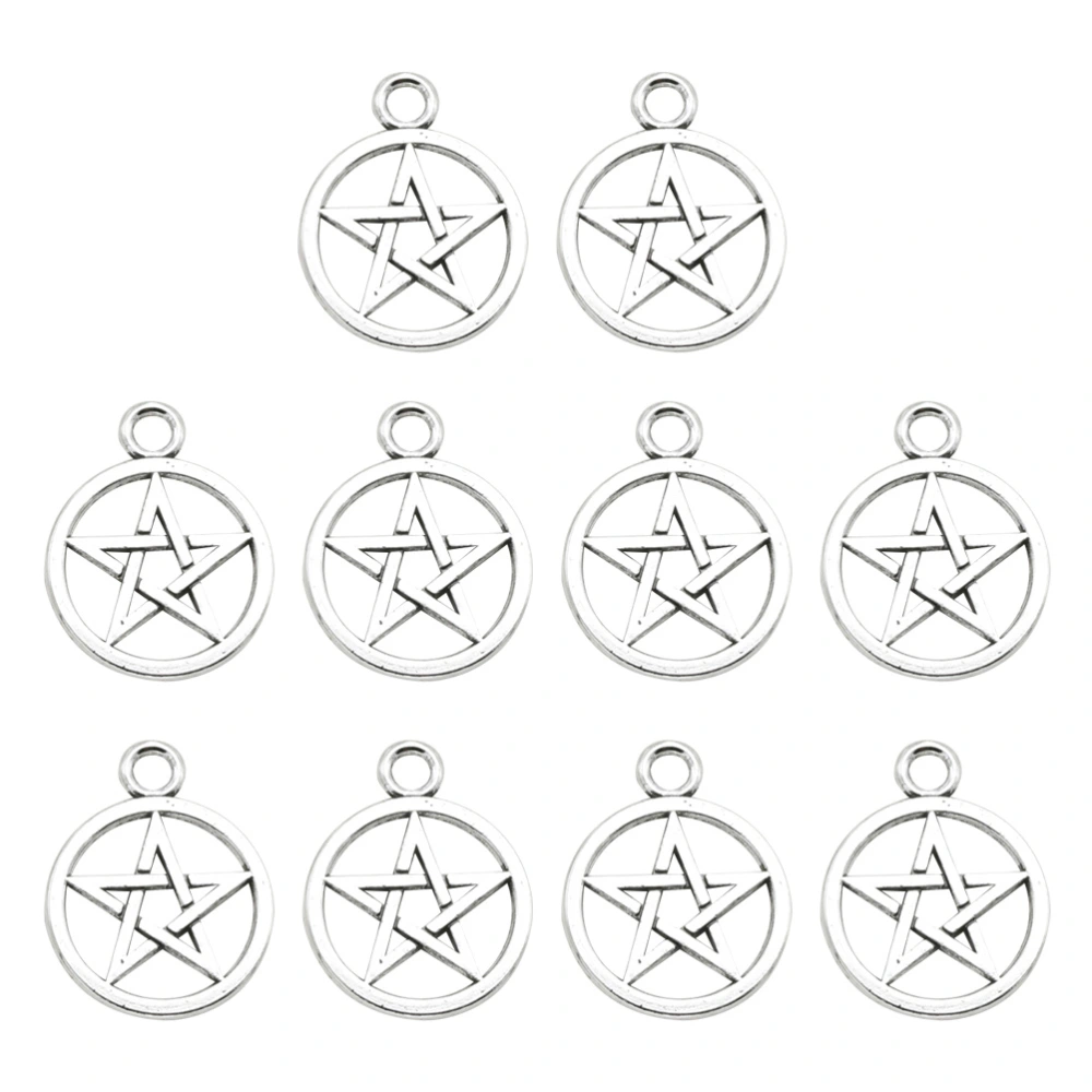 10PCS Alloy Hollowed Round Five Pointed Star Pendant Pentagram Charms Pendants DIY Jewelry Making Accessory for Necklace Bracelet (Antique Silver)