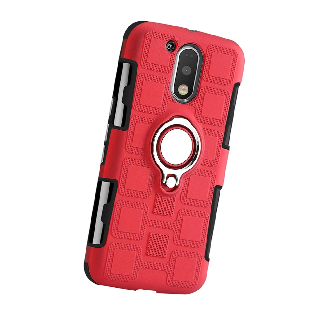 Phone Cover Running Sports Three-in-one with Back Clip 360 Degree Ring Car Magnetic Heavy Duty Shockproof TPU and Hard PC Solid Three-layer Phone Shell for Moto G4 Plus (Red)