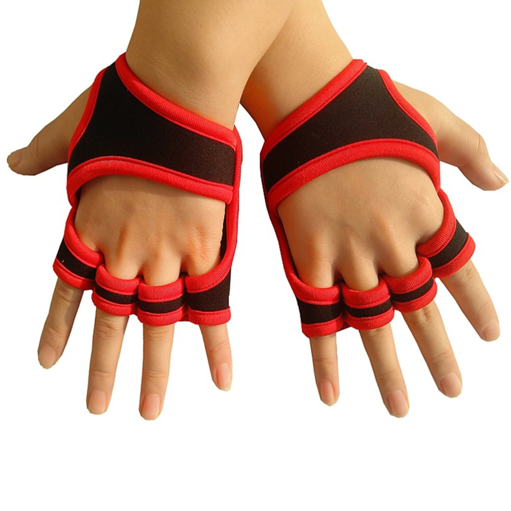 1 Pair Gloves Half Finger Horizontal Palm Care Anti-skid Durable Breathable Gloves for Fitness Size L (Red)