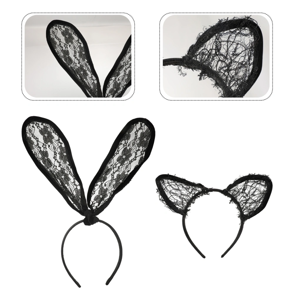 2Pcs Exquisite Rabbit Ear Cat Ear Headbands Black Hairbands Hair Accessories