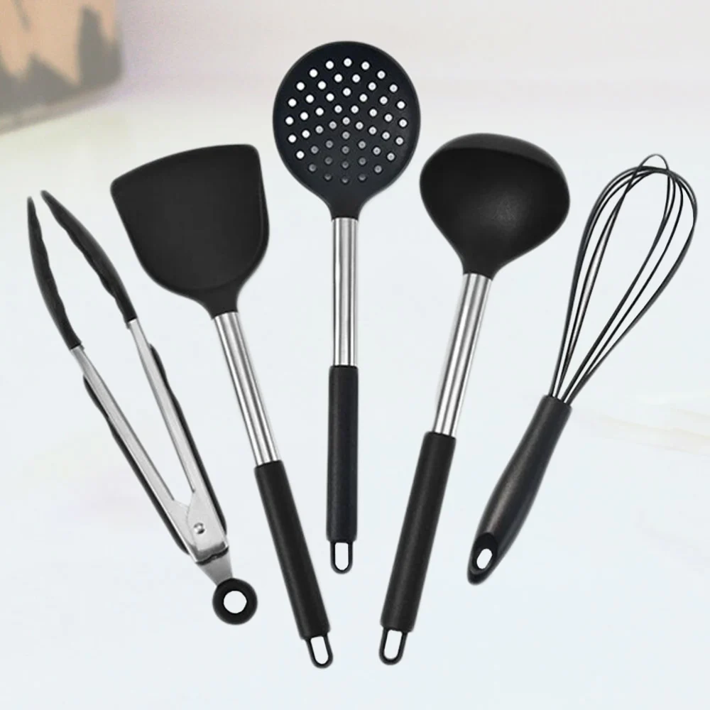 5PCS Silicone Cookware Practical Kitchenware Nonstick Cooking Supplies Kitchen Utensil for Home Restaurant (Black)