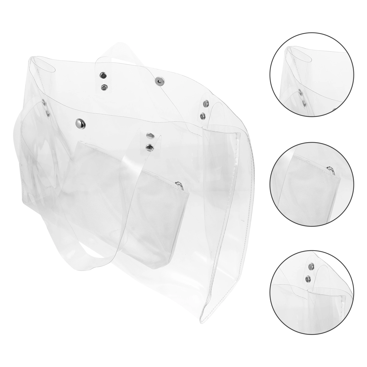 Portable Shopping Bag Transparent PVC Tote Bag Shoulder Pouch with White Bag