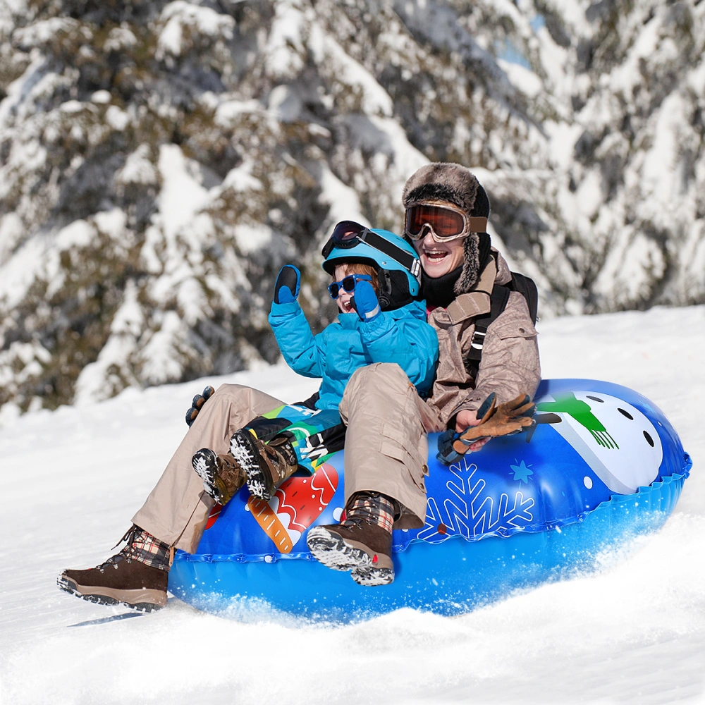 Clispeed 120cm PVC Inflatable Snow Tube Snow Sled Winter Snow Ring with Handles for Skiing Skating Snow Games(Blue Snowman Pattern)