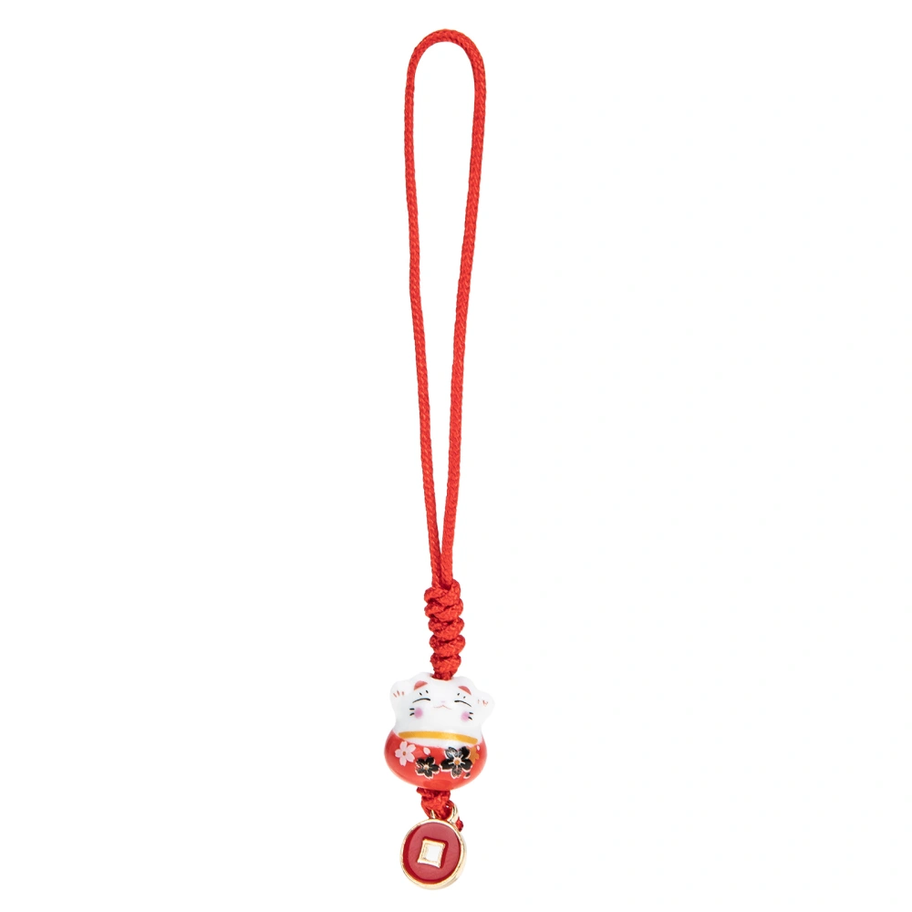 Lovely Ceramic Fortune Cat Key Chain Cat Key Ring Phone Charm Ornament