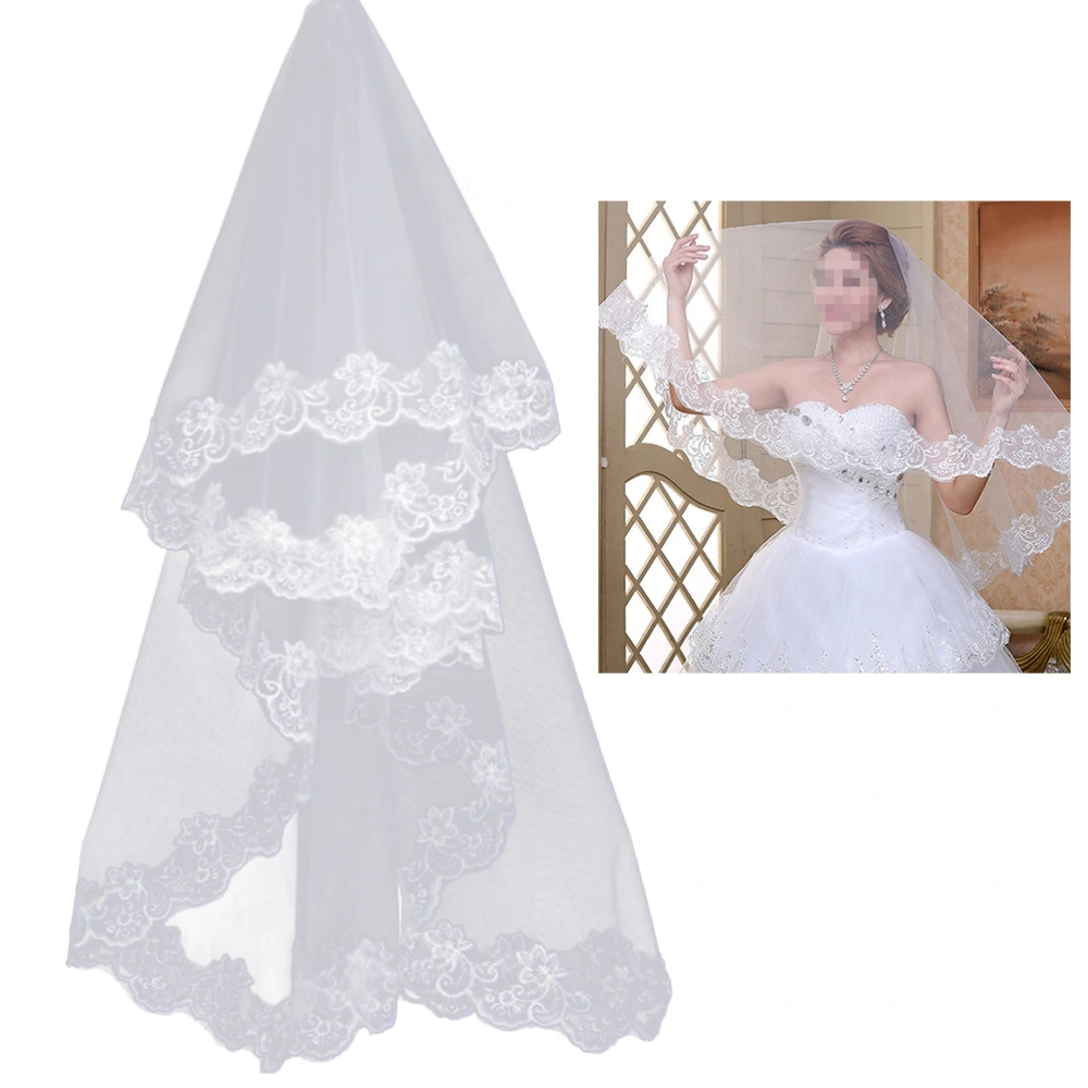 2.6M New Lace Long Bride Wedding Veil Wedding Gauze Sequins Lace White Dress Wedding Accessories (Beige)