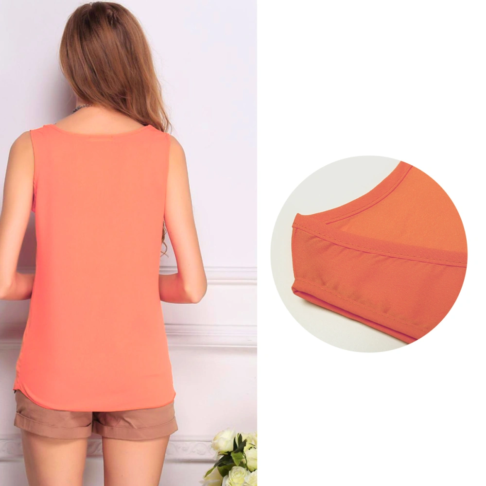 Women's Candy-colored Chiffon Shirt Sling Shirt Sleeveless Chiffon Vest Size M (Orange)