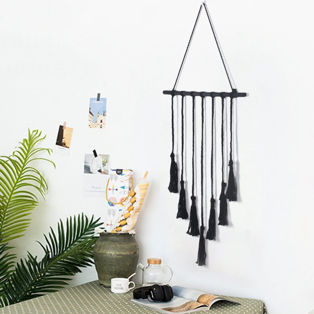 Cotton String Hanging Photo Display Macrame Wall Hanging Pictures Organizer Home Decor with 25 Wood Clips Black