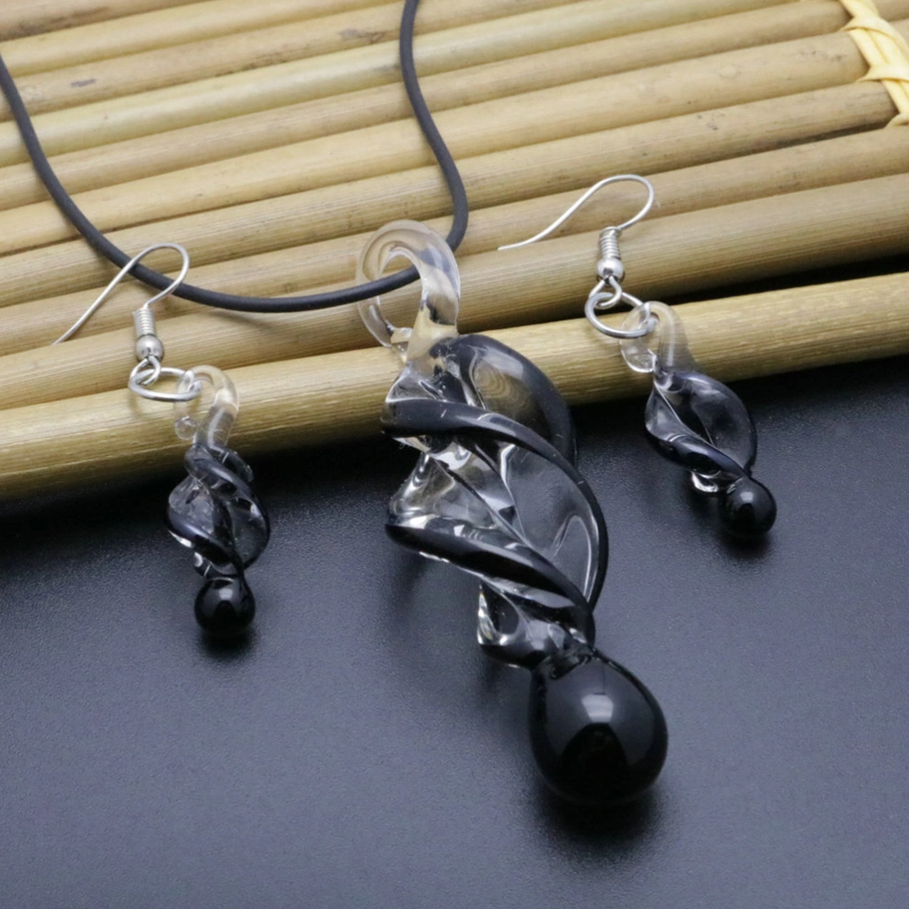 Retro Fashion Jewelry Necklace Earrings Suit Black Spiral Painted Jewelry Set