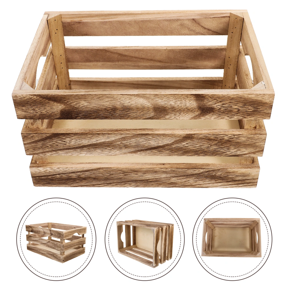  Wood Storage Basket Wooden Organizer Vintage Storage Box Large-capacity Wood Crate Basket