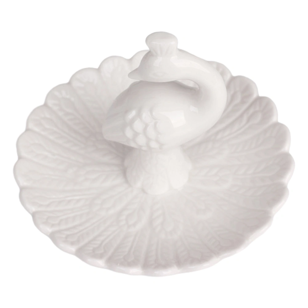 Design Jewelry Tray Porcelain Trinket Tray Elegant Storage Dish for Rings Keys Earrings (White Plate White Peacock)