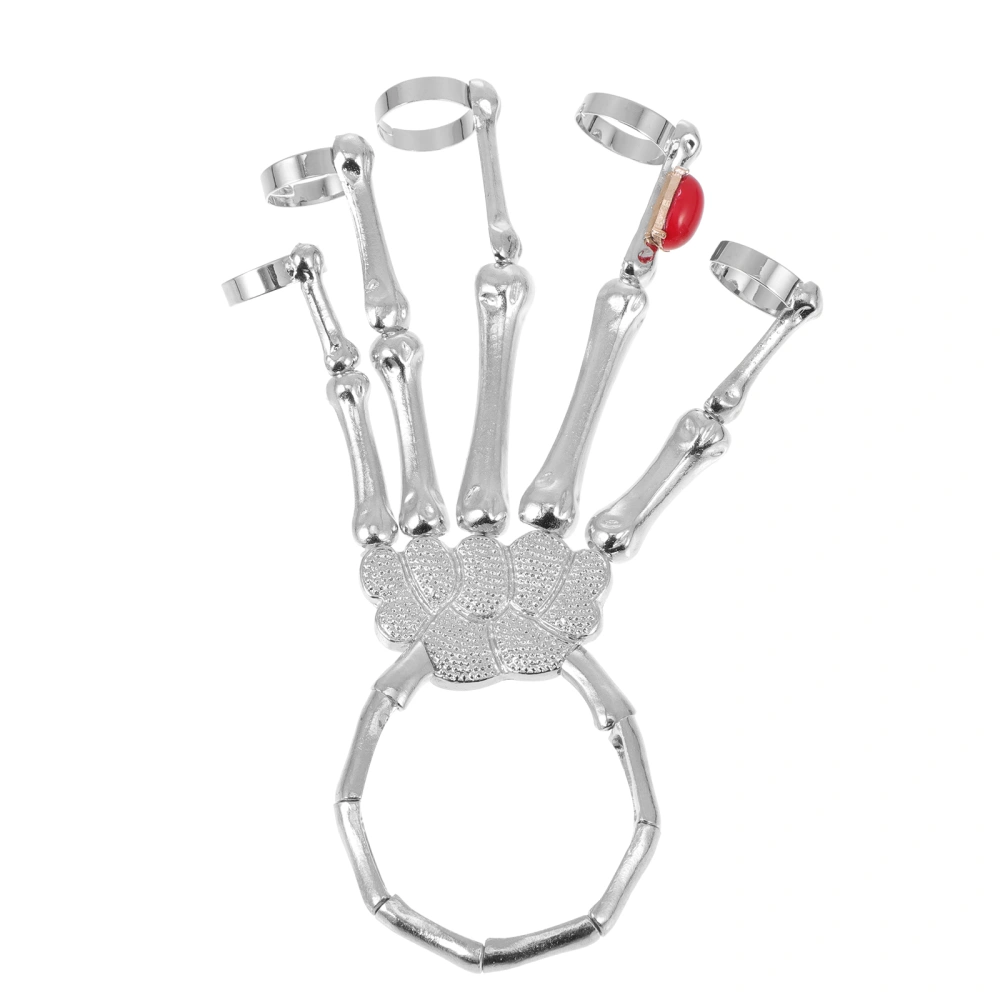 1Pc Halloween Decoration Punk Exaggerated Ruby Skeleton Finger Bracelet (Silver)