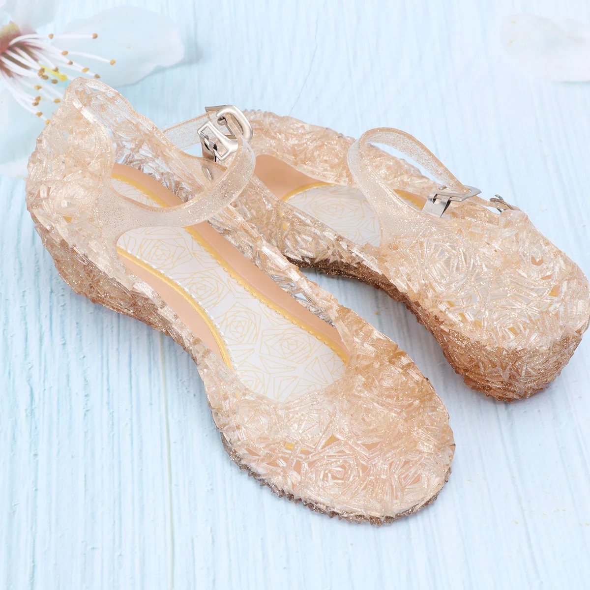 Elegant Sandals Shiny Jelly Crystal Graceful High Heel Sandals for Little Girls Size 29 (Yellow)