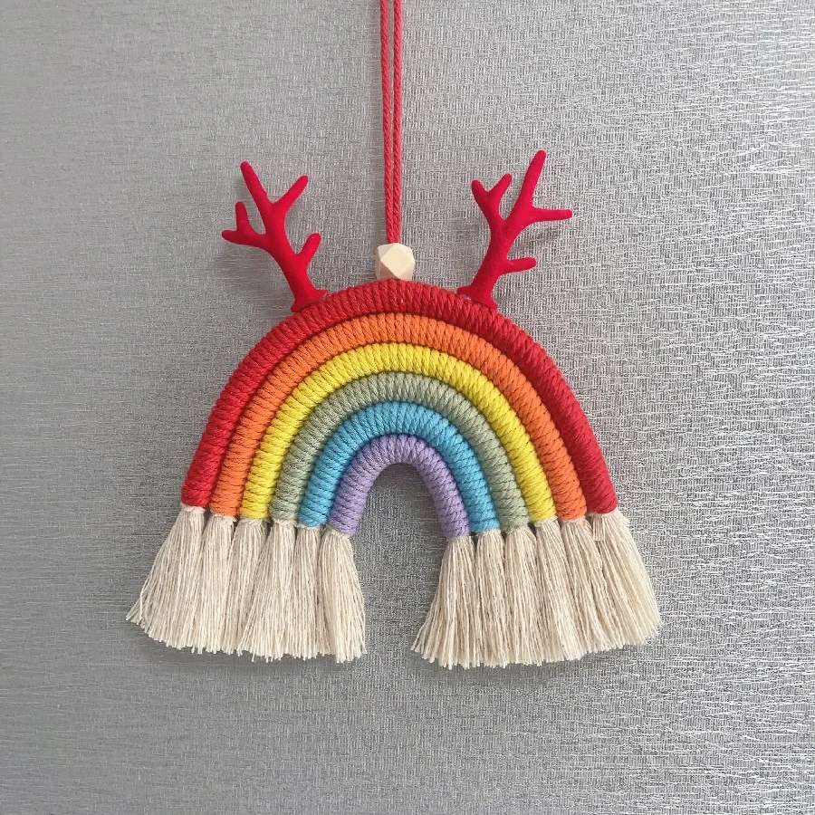 Woven Rainbow Tassel Hanging Ornament Rainbow Tapestry Christmas Wall Door Rainbow Pendant