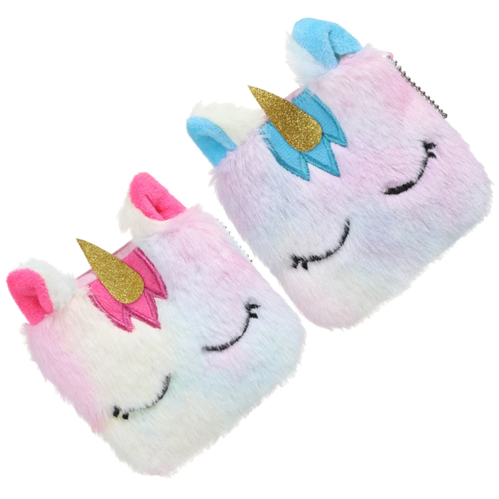 2Pcs Unicorn Shaped Coin Purse Coin Container Plush Change Purse Small Wallet Random Color